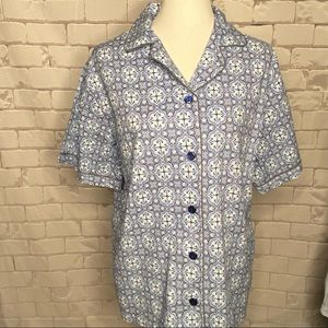 NWT Alexander Del Rossa Blue & White Print Pajama Top Size Medium